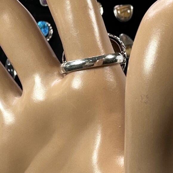 💕 Agate gemstone, silver plated ring stamp 925 handcrafted size 9 - Picture 5 of 6
